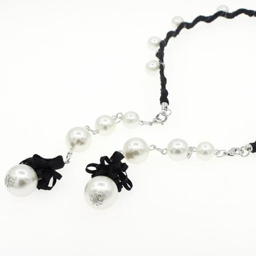 Fabric Wrapped Headband w/ Glass Pearls Rhinestones & Earring-like Tassels Black